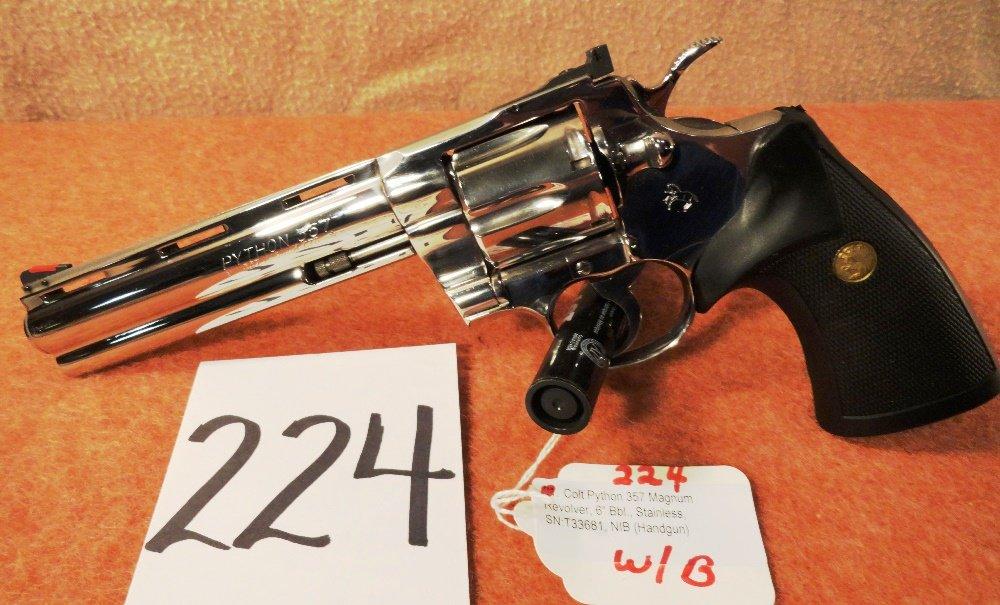 Colt Python 357 Magnum Revolver, 6” Bbl., Stainless, SN:T33681, NIB (Handgun)