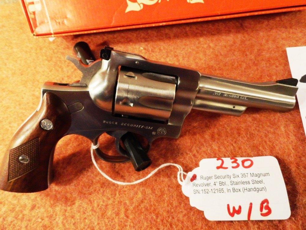 Ruger Security Six 357 Magnum Revolver, 4” Bbl., Stainless Steel, SN:152-12165, In Box (Handgun)