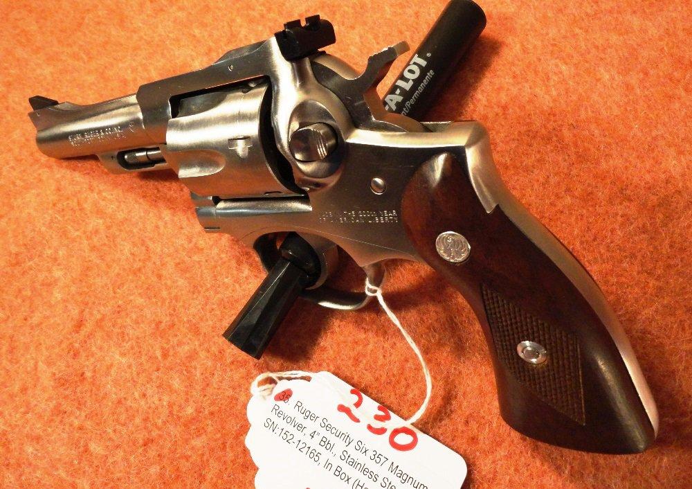 Ruger Security Six 357 Magnum Revolver, 4” Bbl., Stainless Steel, SN:152-12165, In Box (Handgun)