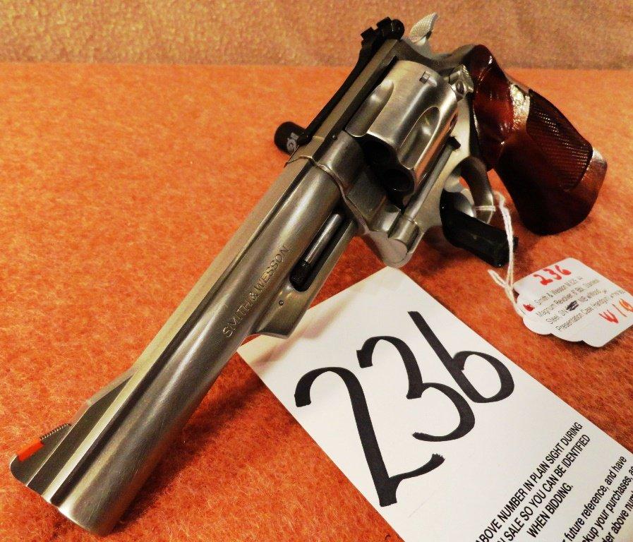 S&W M.629, 44 Magnum Revolver, 6” Bbl., Stainless Steel, SN:N778350, NIB w/Wood Presentation Case (H