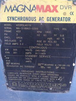 Marathon 305 KW Magnamax Synchronous 3-Phase AC Generator w/Cummins V12 1710 N.A. Natural Gas Engine