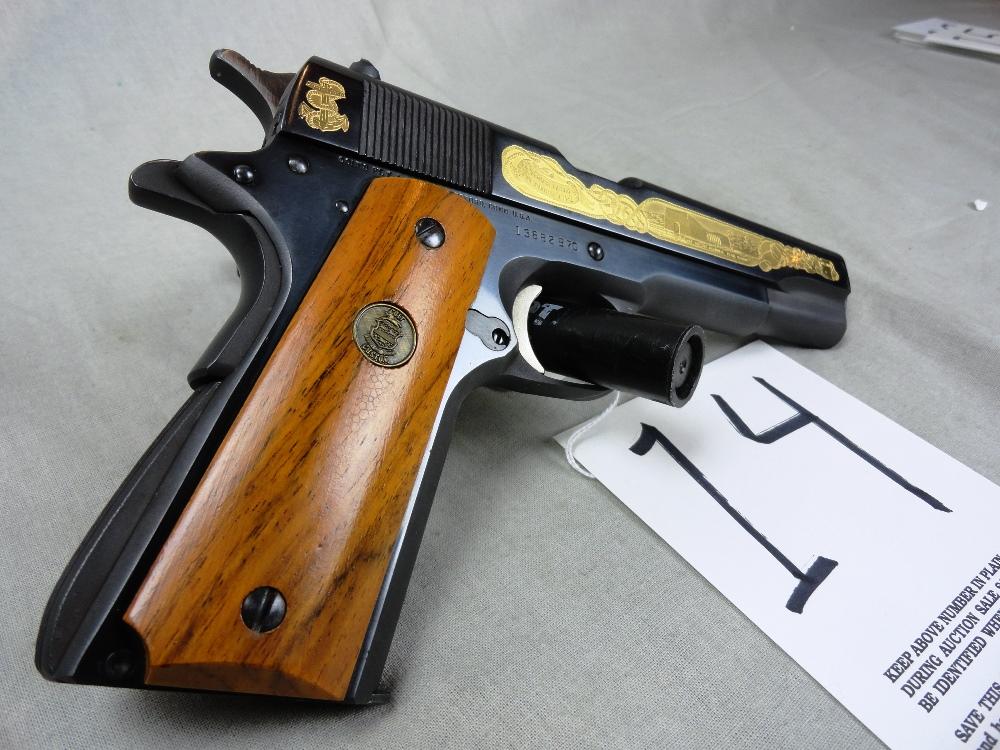 Colt MKIV/Series 70, Colt 45 Auto, Presentation Box, Blue, Wood Grips, USS