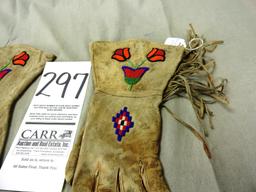 Gauntlets Gloves w/Floral Bead & Fringe (IA)