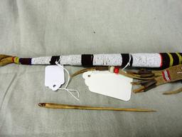 Awl & Bone Needle, White & Brown Beaded, 21” Northern Plains