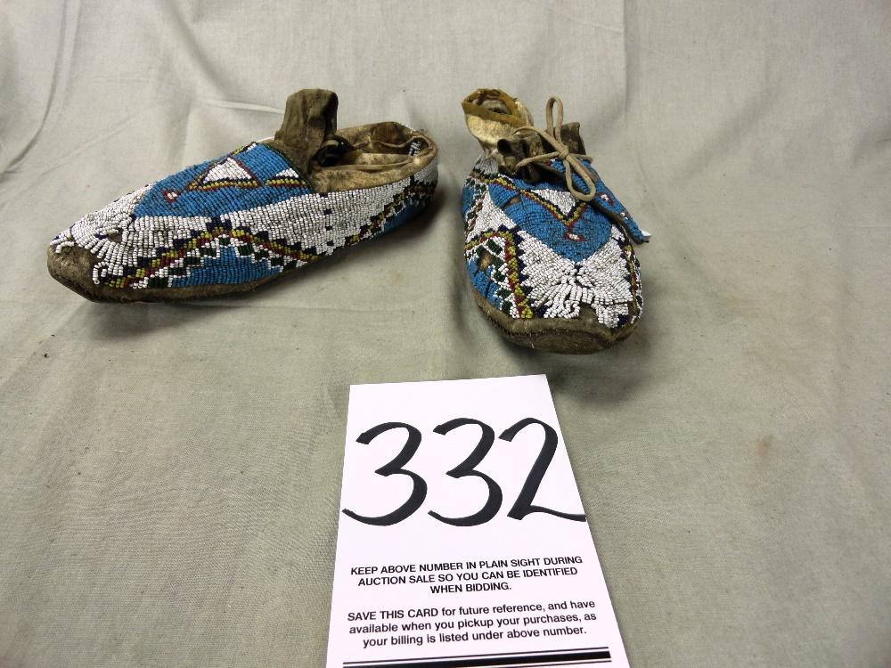 Sioux Parfleche Moccasins, White/Light Blue Beads (IA)