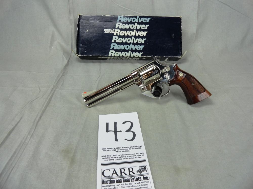 S&W 586, 357, Nickel, 6” Bbl., Wood Grips, SN:AEL19090 (Handgun)