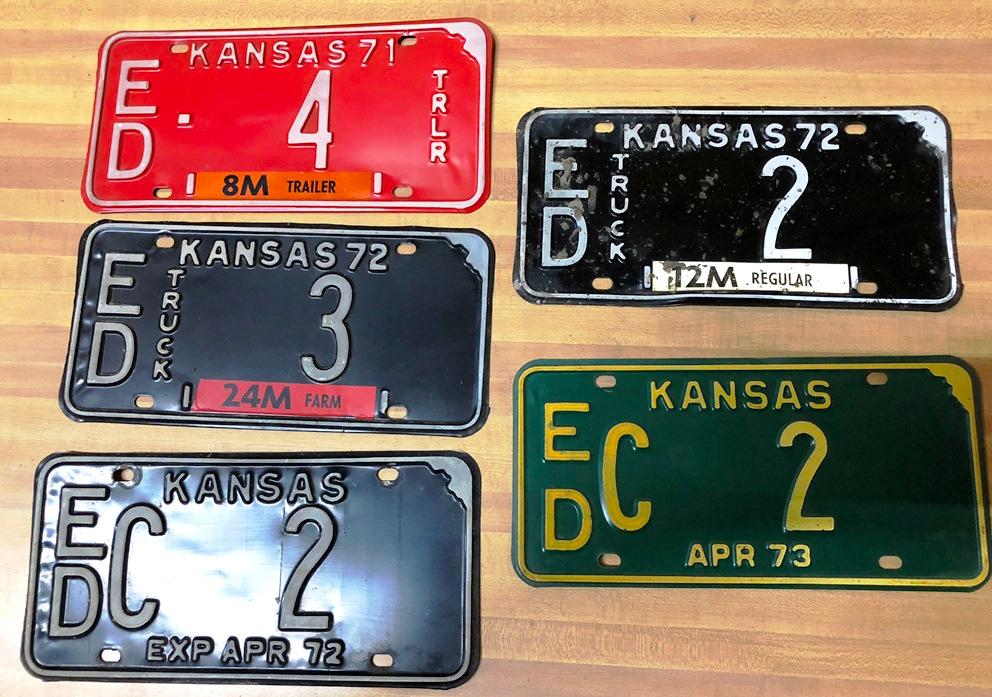 (5) Edwards County, KS Truck/Trailer License Plates, 1971, (3) 1972, 1973