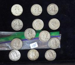 (13) Franklin Half Dollars, 50’s & 60’s, All Silver