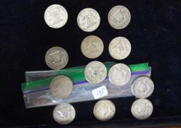 (13) Franklin Half Dollars, 50’s & 60’s, All Silver