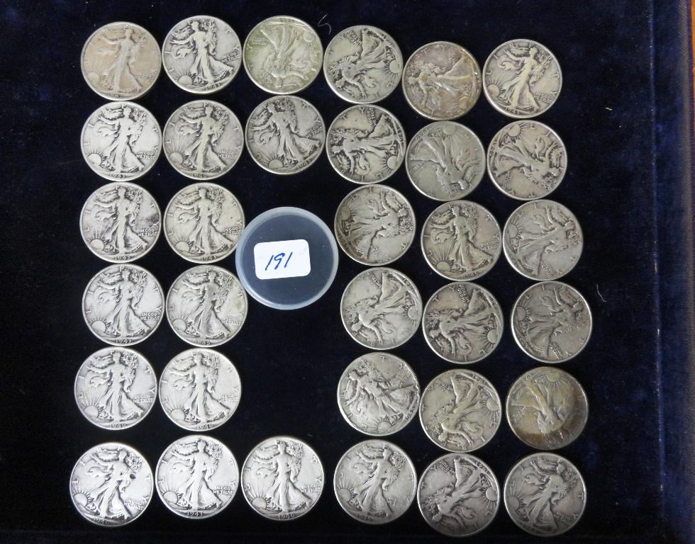 (33) Walking Liberty Half Dollars, Silver