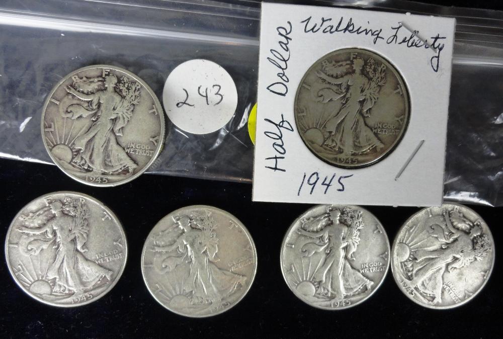 (6) 1945 Liberty Walking Half-Dollars