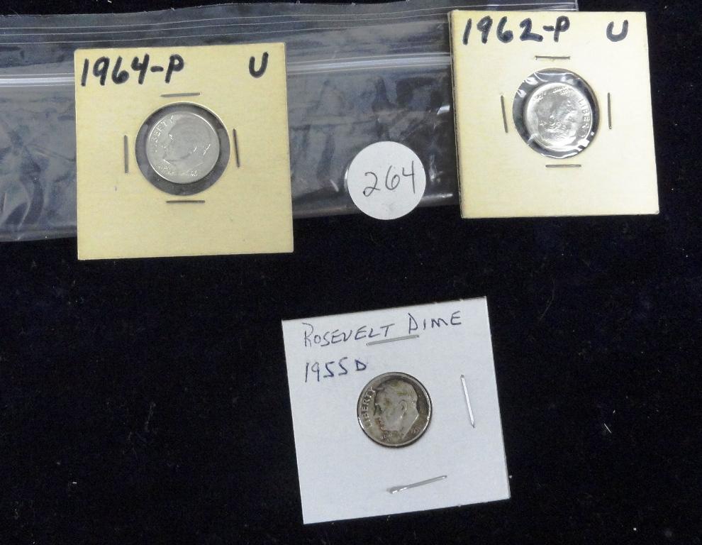 1964-P, 1962-U, 1955-D Roosevelt Dimes