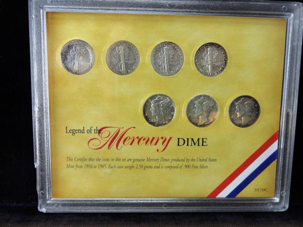 Silver Mercury Dime Set in Plastic 1910, 20, 30, 40