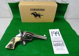 Cimarron Frontier, 4” Bbl., 45 Colt, Engraved Silver/Bone Revolver, SN:E061