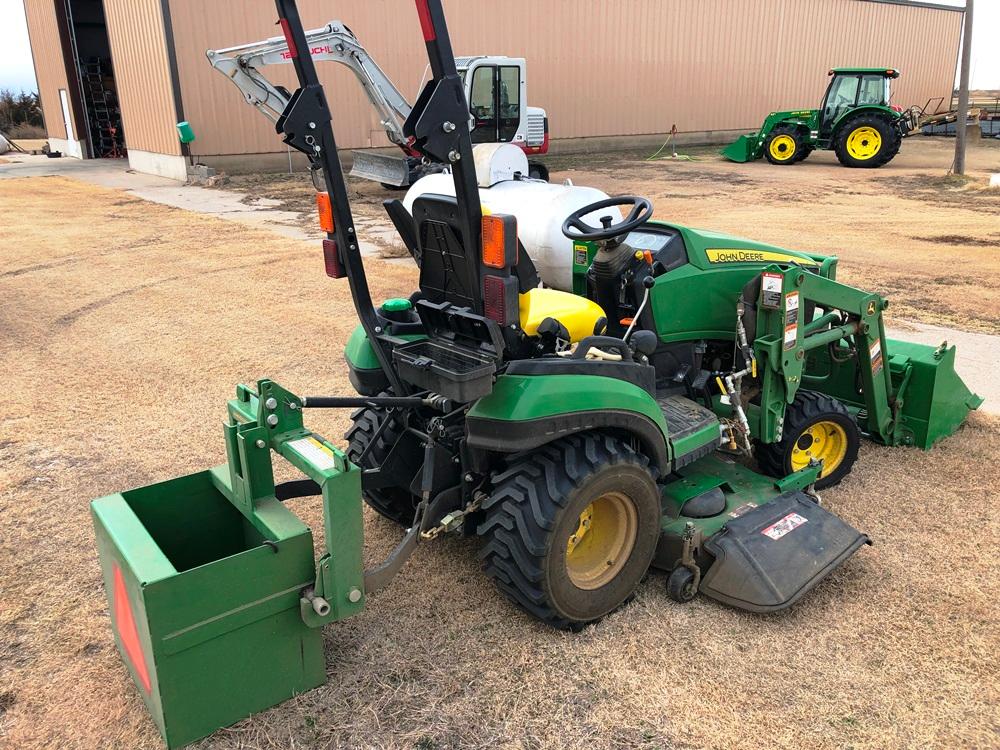 JD 1025 R Tractor w/H120 Loader w/54” Bucket, 3-Pt., PTO,  60’ Deck Mower, 211 Hrs.