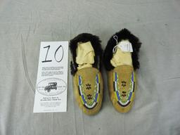 Pair of Youth Beaded Moccasins, Fur Trimmed