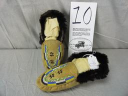 Pair of Youth Beaded Moccasins, Fur Trimmed