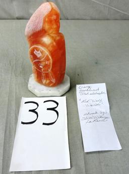 Orange Translucent Utah Alabaster “Red Wolf Warrior”