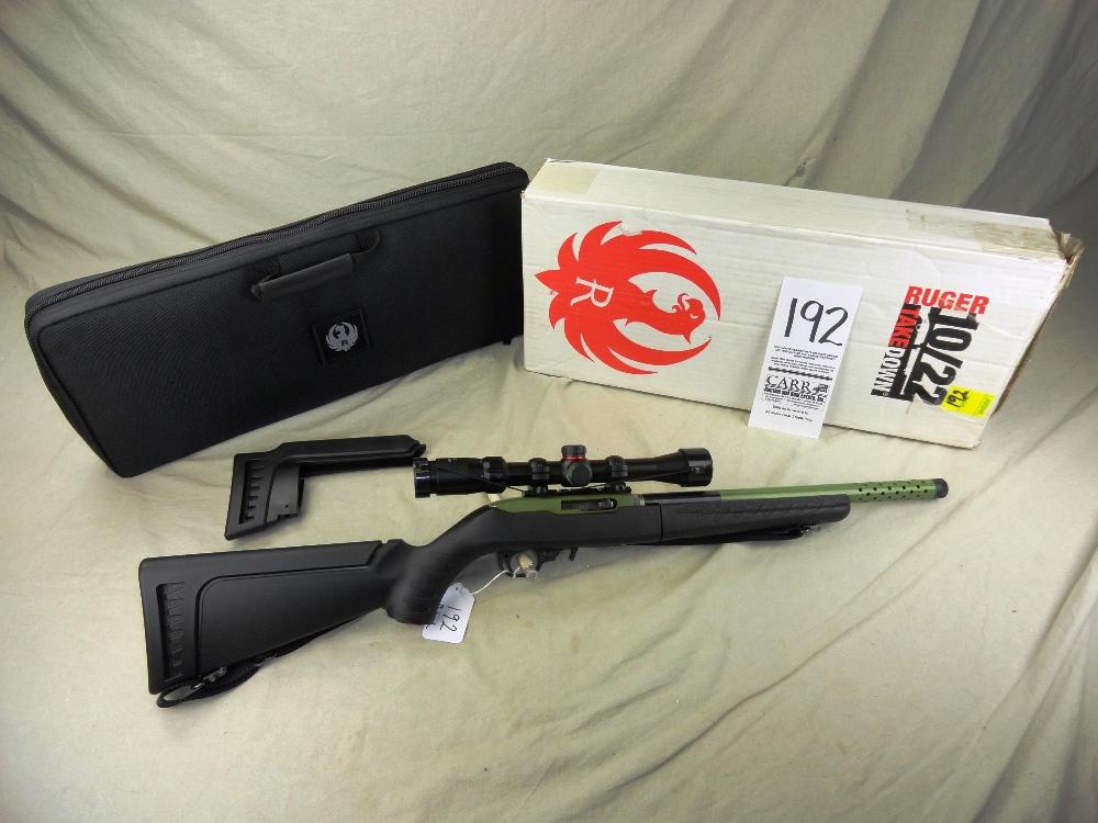 192. Ruger 10/22 Takedown Auto, 22-Cal., SN:0007-34734, Black/Green Ported, Adj. Stock, Scope w/Box