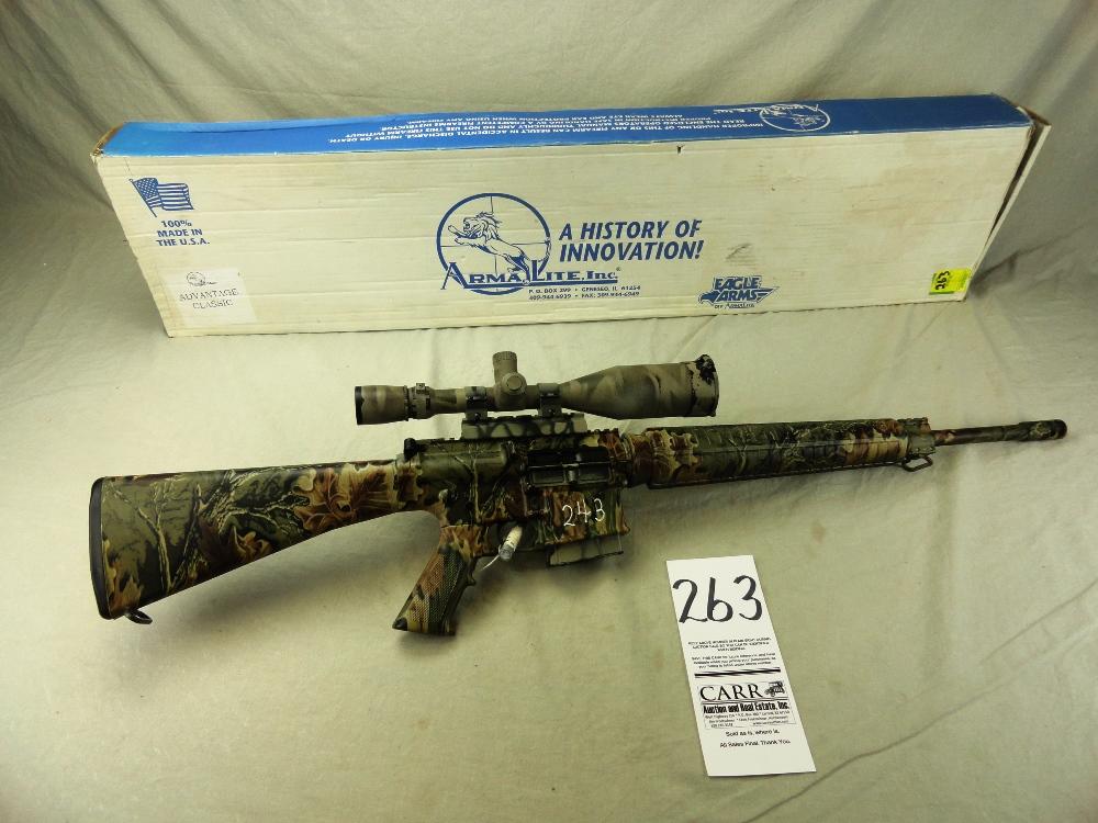 263. Armalite AR-10A4, Auto, 243-Cal., SN:US563669, Camo/Leupold Scope w/Box