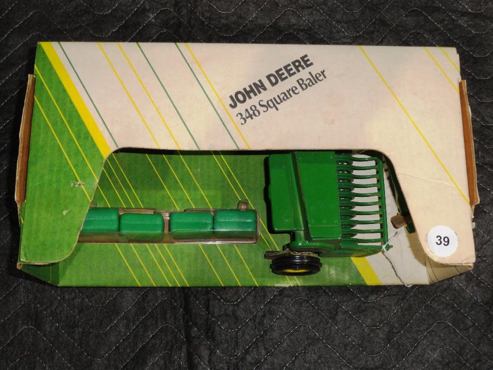 JD 348 Square Baler, NIB #5911, Green Pickup w/4 Bales