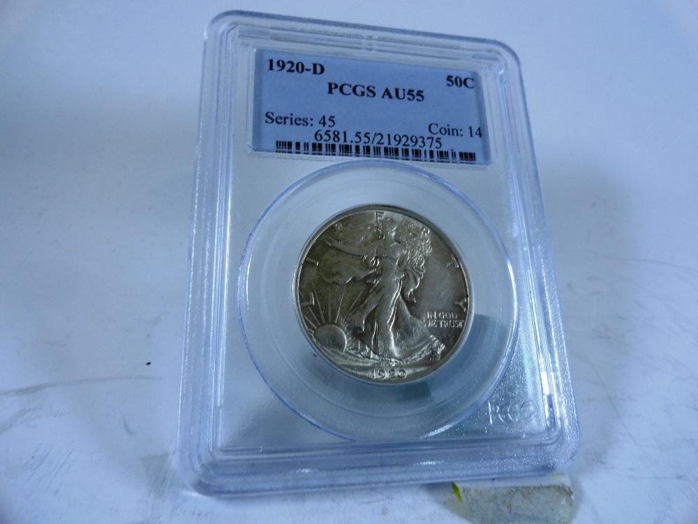 1920-D Walking Liberty Half-Dollar, AU55