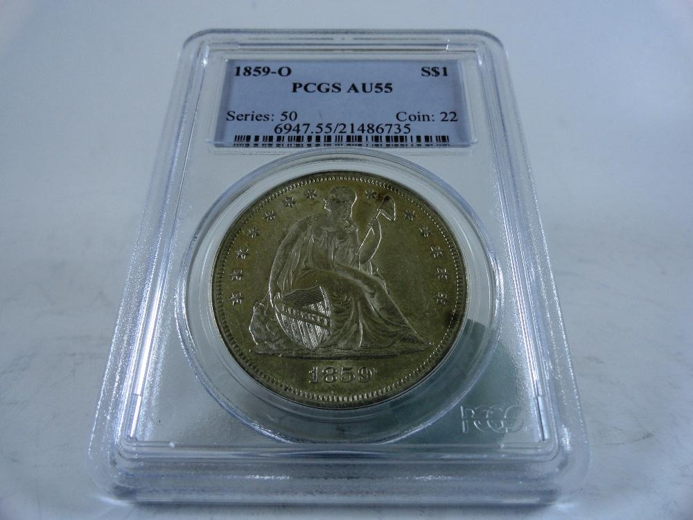 1859-O Seated Liberty Dollar, AU55