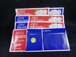 (3) 2004 P/D & (1) 2005 P/D Mint Sets, UNC (x4)