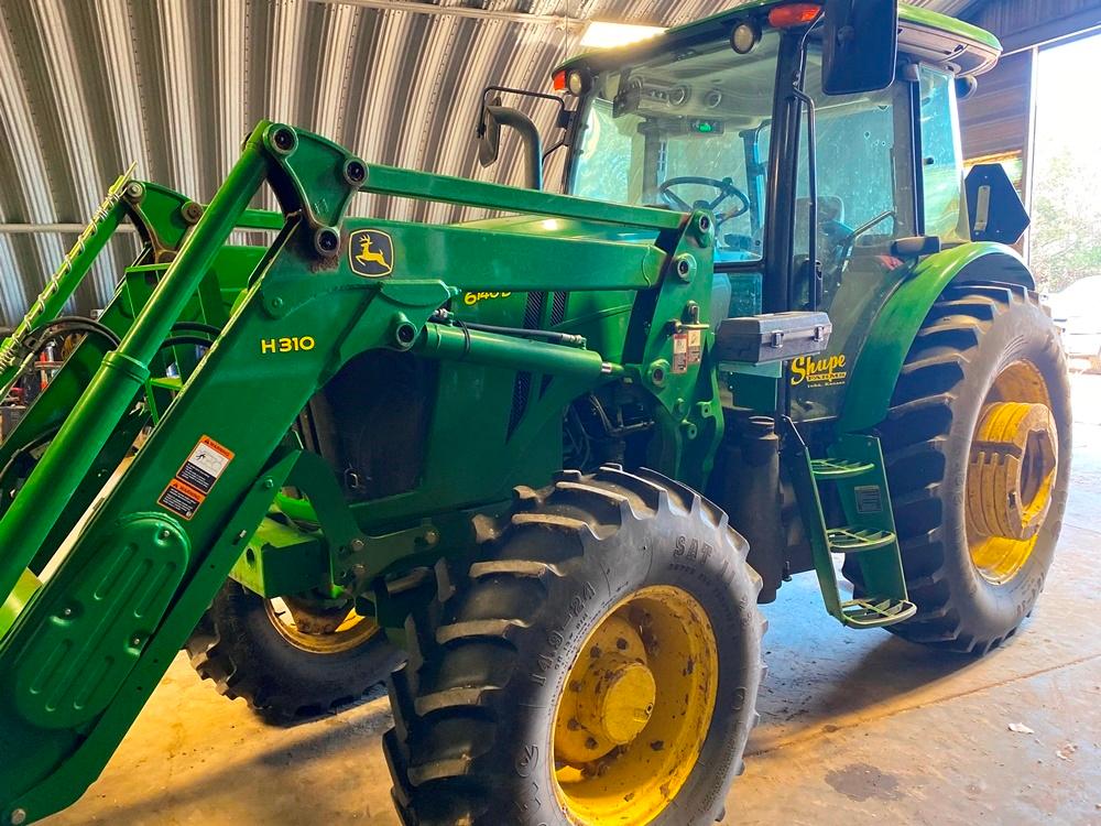 2013 JD 6140D Tractor w/H310 Loader, Bucket, Power Reverser, 18.4-38" Tires, 14.9-24" Fronts, Pallet