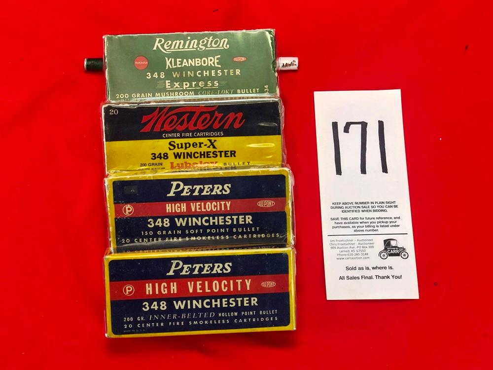 (4) Full Boxes of Vintage 348 Ammo; 1-Rem 200 Gr. 2; Peters 200 Gr.; Win Super X 200 Gr (Exempt)