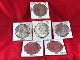 (6) 1889, 1900 & 1921 Silver Dollars (x6)