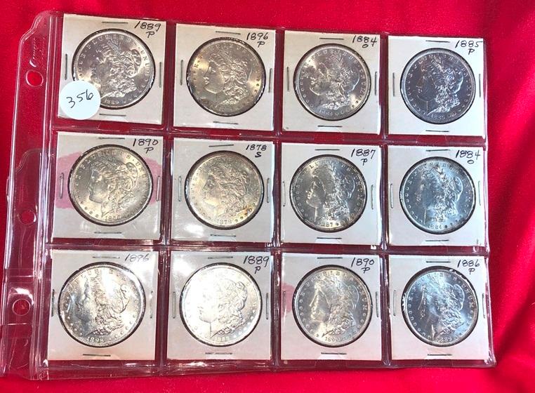 Sheet of (12) Morgan Silver Dollars (x12)