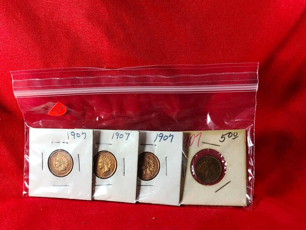 (4) 1907 Indian Head Cents (x4)
