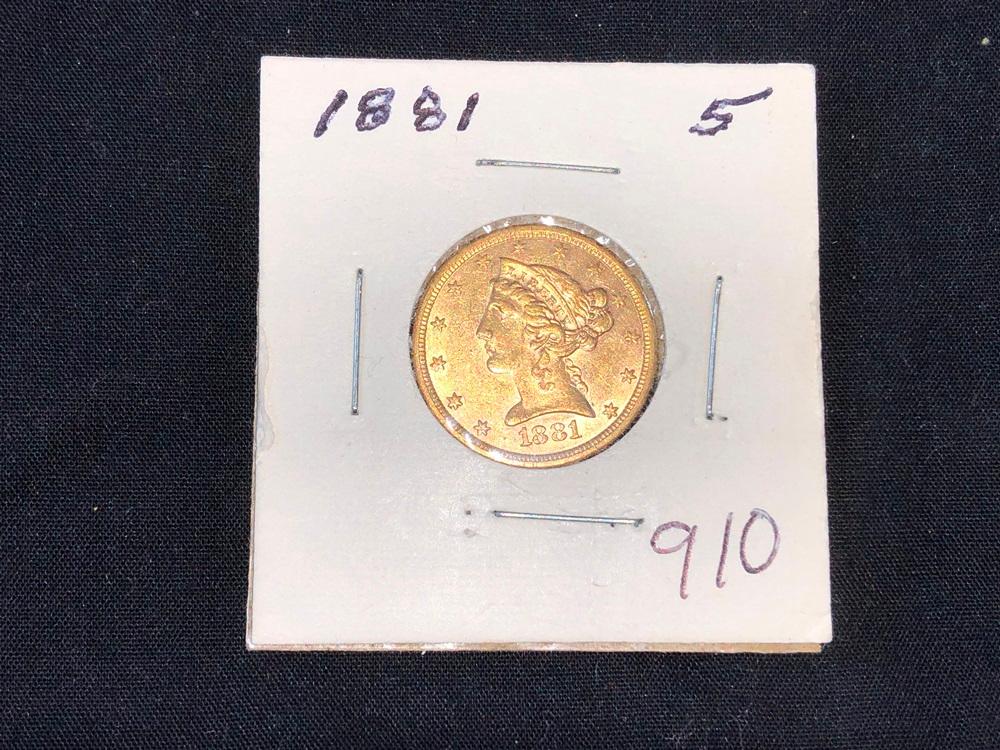 1881 $5 Gold Liberty (x1)