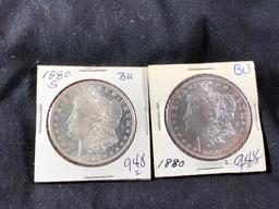 (2) 1880 Morgan Silver Dollars, BU (x2)