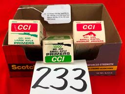 CCI Primers 1000-Rds. Small Rifle No. 400, 1000-Rds. of CCI 550 Small Pistol Magnum, 800-Rds. CCI No