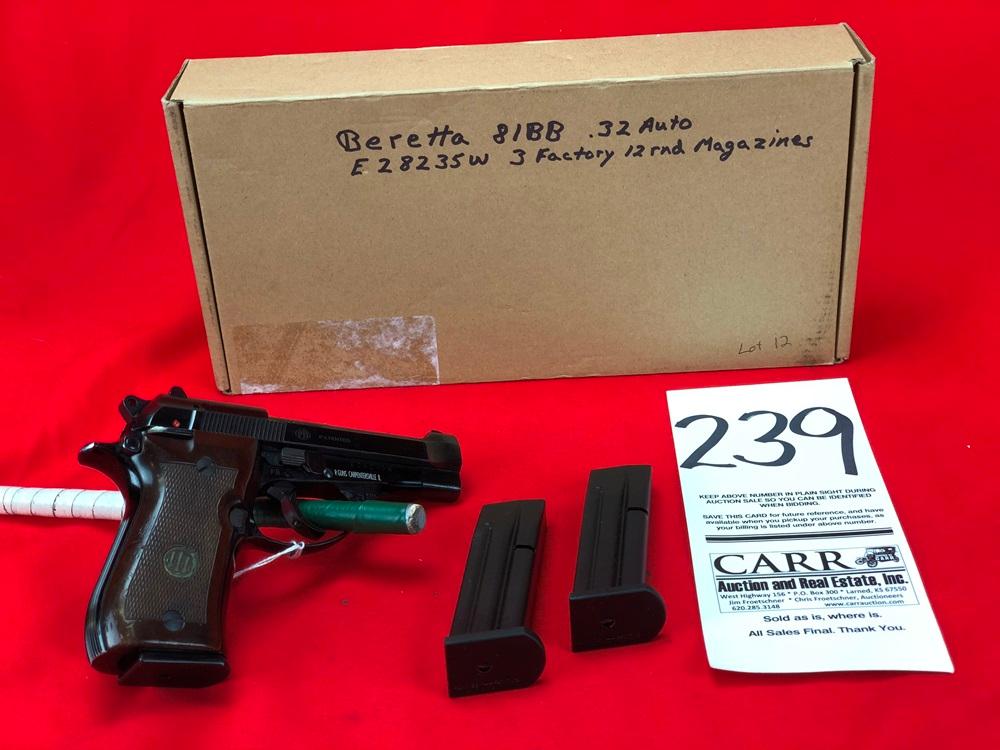 Beretta 81BB, 32 ACP/7.65-Cal., Italian Forestry Crop Pistol, Stamped CFS w/Eagle, (3) Factory 12-Rd