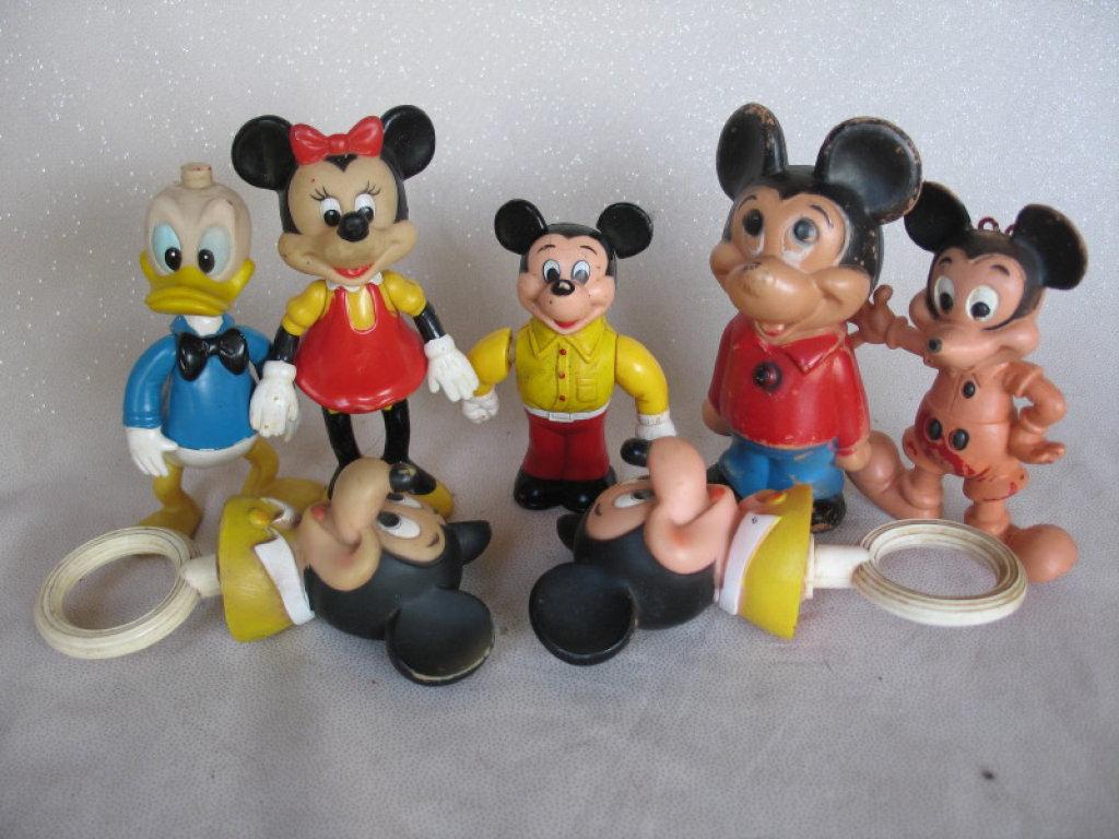 Vintage Mickey Mouse toys:- includes Money box, roly poly, Pluto, DD, rattl