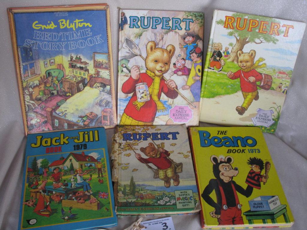 Eleven vintage children' Books:- Includes 1973 Beano, 3X Rupert, 1977 Paddi