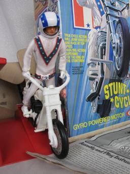 Boxed 1975 Ideal "Evel Knievel" Stunt Cycle  Complete with Stunt cycle, Kni