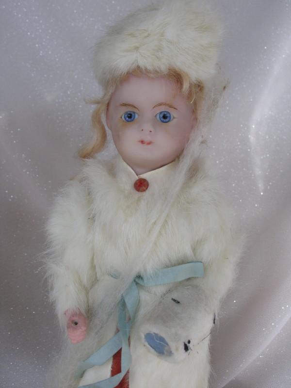 German antique Wax 'Xmas Candy Container' child 36cm. Poured wax child head