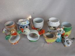 Forty Egg Cups:- includes mostly Japan, Kitsch, Mulga wood, animals, googly