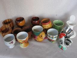 Forty Egg Cups:- includes mostly Japan, Kitsch, Mulga wood, animals, googly