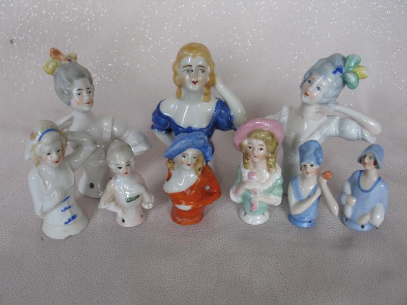 Mixed Half Dolls / Snow Babies:- includes 3x vintage Japan Snow Babies. Ger