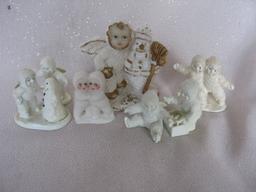 Mixed Half Dolls / Snow Babies:- includes 3x vintage Japan Snow Babies. Ger