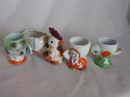 Eight vintage Egg Cups. Rare 20s Japan Gollly, 30s Donald Duck, Japan Kitsc