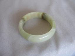 Decorative Jade Bracelet approx 61mm inner diameter, 71 grams weight, olive