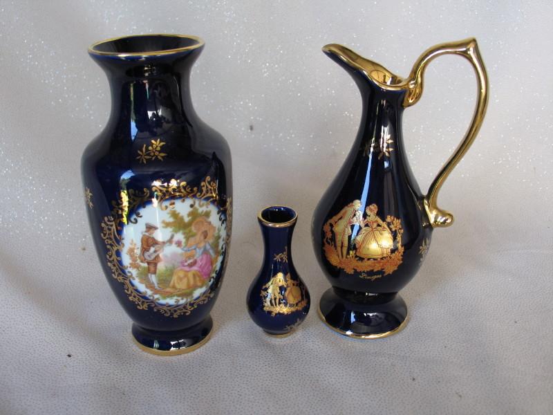 Ten mini vases etc:- Saville Mischief 1930s perfume bottle 4.5cm. Four porc