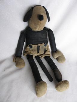 Distressed Mickey Mouse 30s cloth doll 38cm. Black and dirty white cotton h