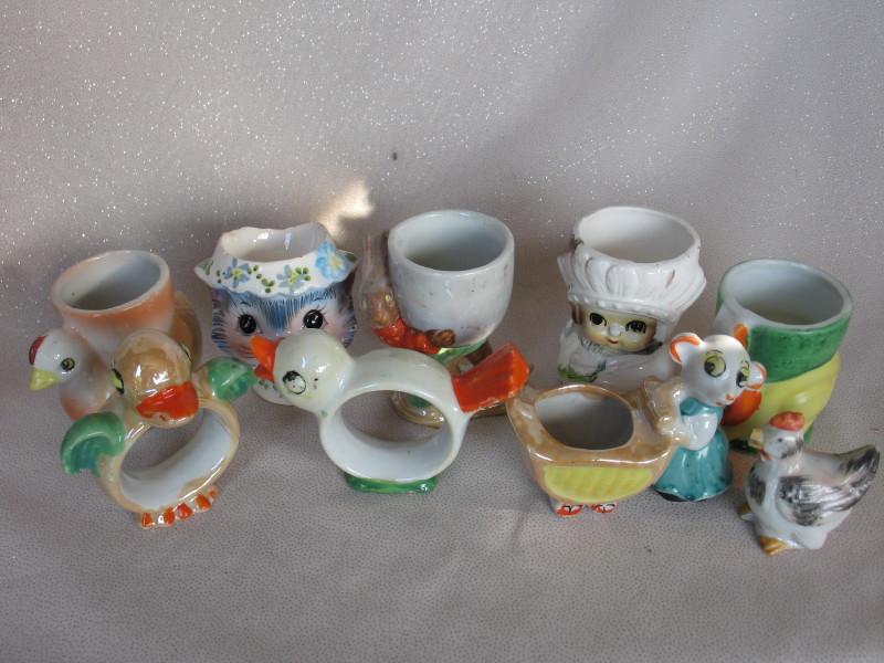 Forty Egg Cups:- includes mostly Japan, Morimura, Googly Kitsch, Mulga wood